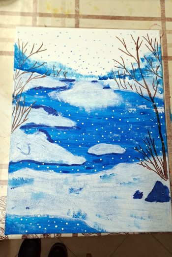 Maľba akrylom - Zimný sen